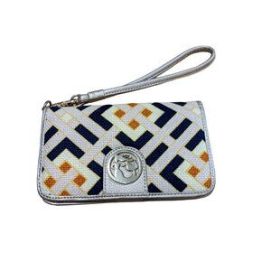 *Spartina Folio Linen Leather Wristlet Wallet Card Holder ID Window Beige Multi